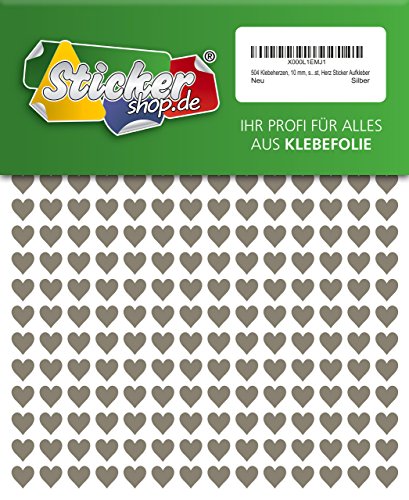 504 Klebeherzen, 10 mm, silber, aus PVC Folie, wetterfest, Herz Sticker Aufkleber von WP Sticker
