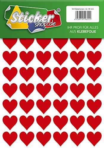54 Klebeherzen, 30 mm, rot, aus PVC Folie, wetterfest, Herz Sticker Aufkleber 54 Klebeherzen, 30 mm, rot, aus PVC Folie, wetterfest, Herz Sticker Aufkleber von WP Sticker