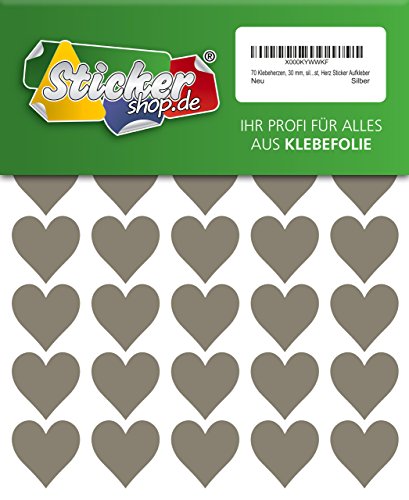 70 Klebeherzen, 30 mm, silber, aus PVC Folie, wetterfest, Herz Sticker Aufkleber 70 Klebeherzen, 30 mm, silber, aus PVC Folie, wetterfest, Herz Sticker Aufkleber von WP Sticker