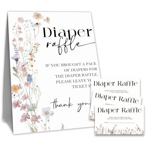 Baby-Party-Windel-Raffle-Spiel-Set, Babyparty-Spiel-Set, Boho-Wildblumen-Thema, 1 stehendes Schild und 50 Tombola-Tickets, Baby-Ankündigung, Geschlechtsoffenbarung, Party-Dekorationen und Zubehör, A05 Baby-Party-Windel-Raffle-Spiel-Set, Babyparty-Spiel-Set, Boho-Wildblumen-Thema, 1 stehendes Schild und 50 Tombola-Tickets, Baby-Ankündigung, Geschlechtsoffenbarung, Party-Dekorationen und Zubehör, A05 von WPBRU