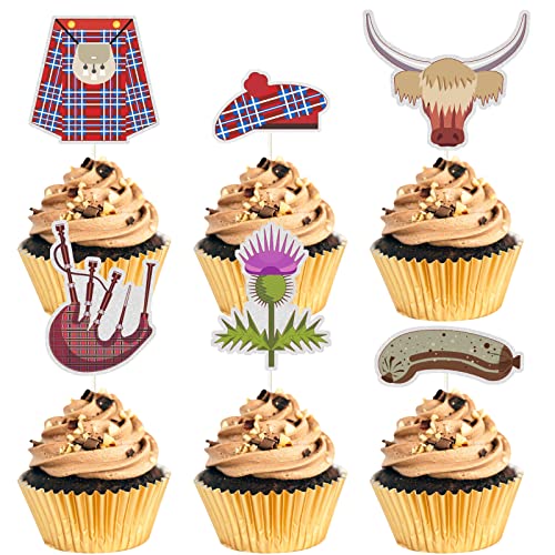 MEFENG Cupcake-Topper mit Schottland-Motiv, Geburtstagsparty, Cupcake-Topper, Dessert-Dekoration für Wochenende/BBQ/Babyparty/Kochparty-Zubehör, 18 Stück von WPCTYQ