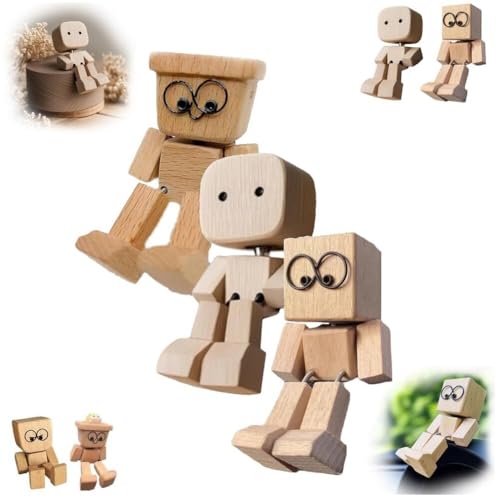 WPDUIODF Charmante kleine Holzfigur, die mit 12 magnetischen Ausdrücken schwankt, tragbare Armaturenbrettdekoration for unterwegs, Auto-Ornamente, kreatives Geschenk(3pcs) von WPDUIODF