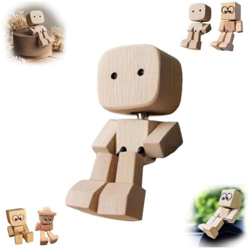 WPDUIODF Charmante kleine Holzfigur, die mit 12 magnetischen Ausdrücken schwankt, tragbare Armaturenbrettdekoration for unterwegs, Auto-Ornamente, kreatives Geschenk(A-1pc) von WPDUIODF