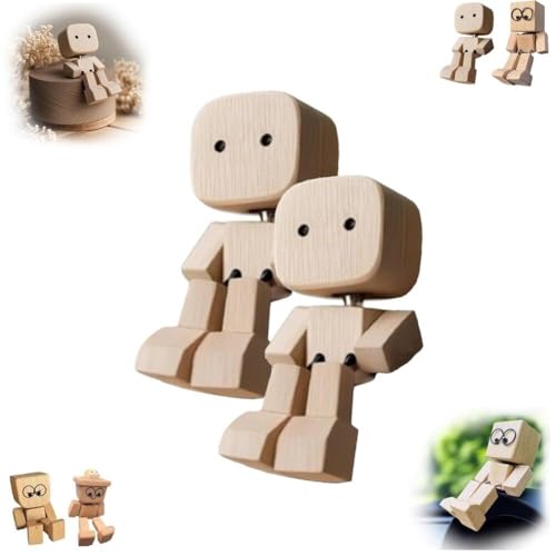 WPDUIODF Charmante kleine Holzfigur, die mit 12 magnetischen Ausdrücken schwankt, tragbare Armaturenbrettdekoration for unterwegs, Auto-Ornamente, kreatives Geschenk(A-2pcs) von WPDUIODF