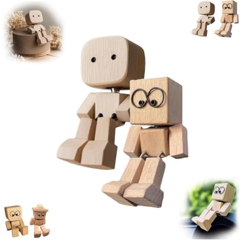 WPDUIODF Charmante kleine Holzfigur, die mit 12 magnetischen Ausdrücken schwankt, tragbare Armaturenbrettdekoration for unterwegs, Auto-Ornamente, kreatives Geschenk(A-b-2pcs) von WPDUIODF