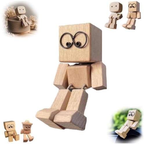 WPDUIODF Charmante kleine Holzfigur, die mit 12 magnetischen Ausdrücken schwankt, tragbare Armaturenbrettdekoration for unterwegs, Auto-Ornamente, kreatives Geschenk(B-1pc) von WPDUIODF