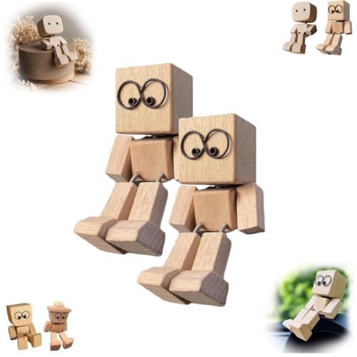 WPDUIODF Charmante kleine Holzfigur, die mit 12 magnetischen Ausdrücken schwankt, tragbare Armaturenbrettdekoration for unterwegs, Auto-Ornamente, kreatives Geschenk(B-2pcs) von WPDUIODF