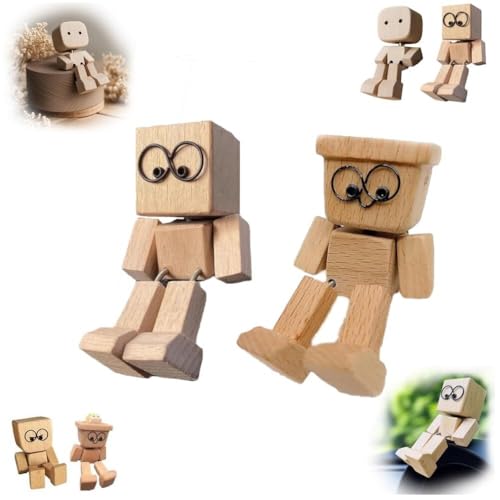 WPDUIODF Charmante kleine Holzfigur, die mit 12 magnetischen Ausdrücken schwankt, tragbare Armaturenbrettdekoration for unterwegs, Auto-Ornamente, kreatives Geschenk(B-c-2pcs) von WPDUIODF