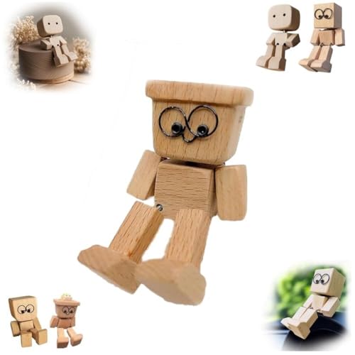WPDUIODF Charmante kleine Holzfigur, die mit 12 magnetischen Ausdrücken schwankt, tragbare Armaturenbrettdekoration for unterwegs, Auto-Ornamente, kreatives Geschenk(C-1pc) von WPDUIODF