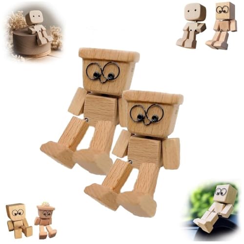 WPDUIODF Charmante kleine Holzfigur, die mit 12 magnetischen Ausdrücken schwankt, tragbare Armaturenbrettdekoration for unterwegs, Auto-Ornamente, kreatives Geschenk(C-2pc) von WPDUIODF