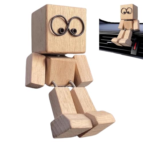 WPDUIODF Handgemachtes schüttelndes Autoornament aus Holz, schüttelnde Holzmannfigur, kreative Auto-Armaturenbrett-Dekoration, Bezaubernde kleine Holzfigur, die schwankt(A) von WPDUIODF