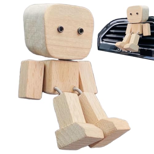 WPDUIODF Handgemachtes schüttelndes Autoornament aus Holz, schüttelnde Holzmannfigur, kreative Auto-Armaturenbrett-Dekoration, Bezaubernde kleine Holzfigur, die schwankt(B) von WPDUIODF