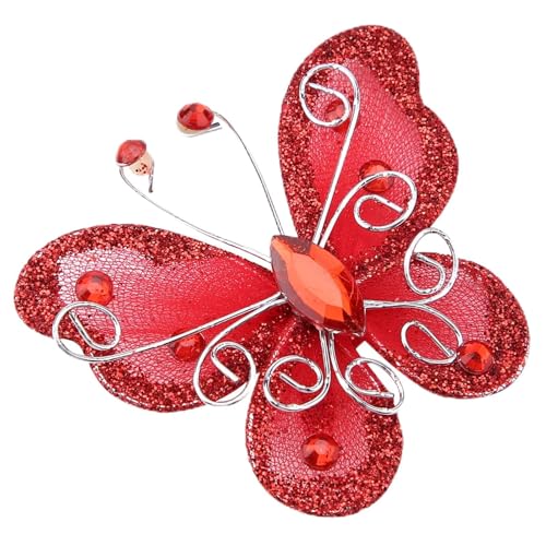 6 cm Bunter Netz-Schmetterling, 24 Stück Netzdraht, Glitzer-Schmetterling, DIY-Netzstrumpf-Schmetterling für Hochzeit, Party, Kleidung, Dekoration, Heimwerkerbedarf (Rot) von WPKD BLUEIY