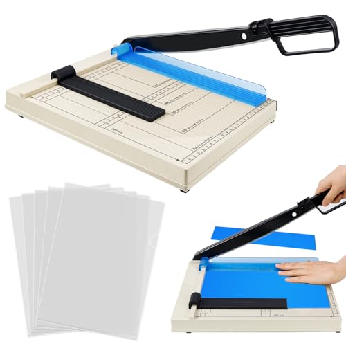 WPPQWP Papierschneider A4 (mit 5 Ordnern, 12 Blatt Schneidleistung, A4/B5/A5/B6/B7), Hebelschneider, Papierschneidemaschine, Paper Cutter，Geeignete Materialien Sind Dünne Bleche, Leder, Fotos von WPPQWP