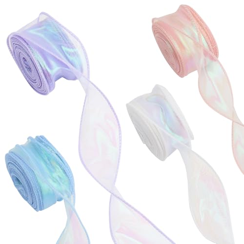 WPPQWP Schillerndes Organzaband, 4 Rollen 40mm Geschenkband Breit für Geschenkband, Weihnachten, Hochzeit, Blumenstrauß, Basteln, Hochzeitseinladungen WPPQWP Schillerndes Organzaband, 4 Rollen 40mm Geschenkband Breit für Geschenkband, Weihnachten, Hochzeit, Blumenstrauß, Basteln, Hochzeitseinladungen von WPPQWP