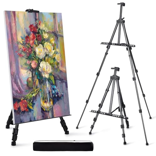 WPPQWP Staffelei Groß Schwarz，Höhenverstellbar(43-168cm)，mit Tasche, Aluminiumlegierung, Leicht und Langlebig, Erwachsene/Kinder, Für Kunstausstellungen, Skizzen, Gemälde, Hochzeit von WPPQWP