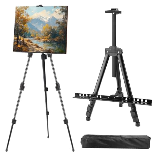 WPPQWP Staffelei Groß Schwarz，Höhenverstellbar(43-168cm)，mit Tasche, Aluminiumlegierung, Leicht und Langlebig, Erwachsene/Kinder, Für Kunstausstellungen, Skizzen, Gemälde, Hochzeit von WPPQWP