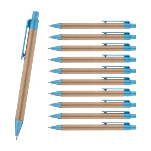 Nachhaltiger Kugelschreiber Set 100 Stück blau Tom – recycelt aus Papier & Weizenstroh – blau schreibend mit austauschbarer Mine – farbiger Clip – umweltfreundlich für Büro, Schule & Werbung von WPRO