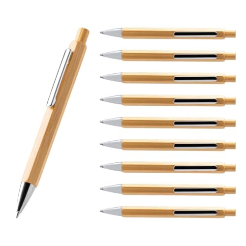 WPRO Bambus Kugelschreiber Set 10 Stück Hex – nachhaltige Druckkugelschreiber blau schreibend – umweltfreundlich, sechseckig, leicht & robust – ideal für Büro, Schule oder Zuhause - Bamboo von WPRO