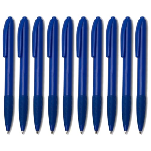 WPRO 25 x Kugelschreiber in blau – ergonomisch mit rutschfester Griffzone – blau schreibend – Werbekugelschreiber mit Komfortgriff – ideal für Büro, Schule & Werbung von WPRO