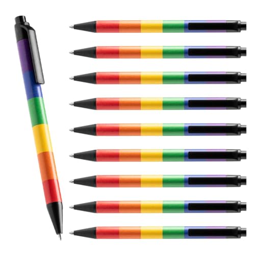 WPRO 250x Regenbogen Kugelschreiber – Blau schreibender Druckkugelschreiber aus Kunststoff mit schwarzem Clip und Spitze – Ideal als Werbegeschenk, Pride Giveaway oder für den Bürobedarf von WPRO