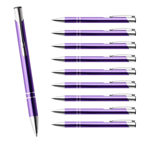 WPRO 50 Stück Metall Kugelschreiber Violett | Blauschreibende austauschbare Großraummine | Metallclip | Hochwertig | Für Büro und Studium von WPRO