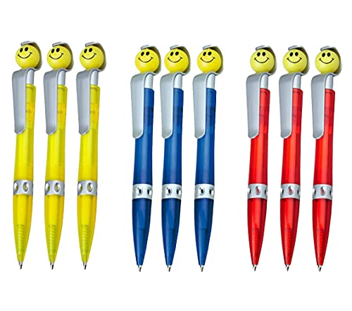 WPRO Kugelschreiber-Set „Sunny“ 9 Stück – 3× Gelb, 3× Blau, 3× Rot, Smiley-Druckknopf & Clipmechanik, Langlebiges Kunststoffgehäuse, Perfekt als Mitgebsel & Partygeschenk WPRO Kugelschreiber-Set „Sunny“ 9 Stück – 3× Gelb, 3× Blau, 3× Rot, Smiley-Druckknopf & Clipmechanik, Langlebiges Kunststoffgehäuse, Perfekt als Mitgebsel & Partygeschenk von WPRO