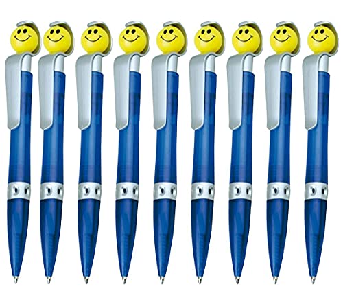 WPRO Kugelschreiber Sunny 9 Stück | Mitgebsel Gastgeschenk für Kindergeburtstage | Jungen & Mädchen | blauschreibende Mine | Drücker mit Smiley | Blau von WPRO