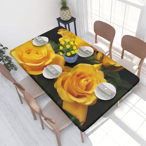 Tischdecke mit gelben Rosen und elastischem Rand, wasserabweisend, für Küche, Esszimmer, Party, Picknick, dekorative Stoff-Tischdecke, 122 x 76 cm Tischdecke mit gelben Rosen und elastischem Rand, wasserabweisend, für Küche, Esszimmer, Party, Picknick, dekorative Stoff-Tischdecke, 122 x 76 cm von WPUTY