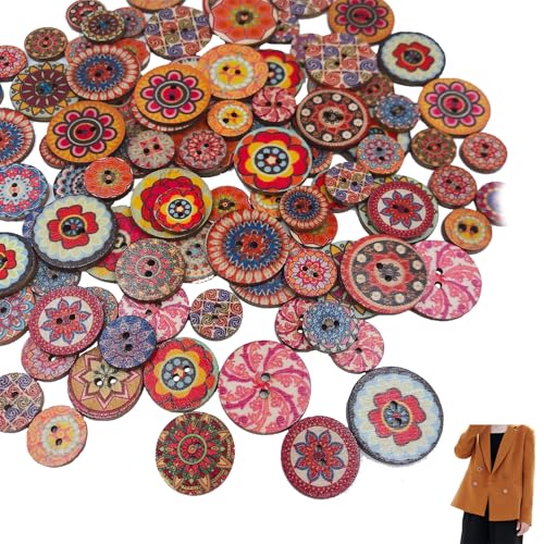50 Stück Holzknöpfe, Blumenknöpfe, Knöpfe zum Nähen für Kleidung, Basteln, Dekorationen, Kleidung, Ersatz (25 mm) von WQEDVN