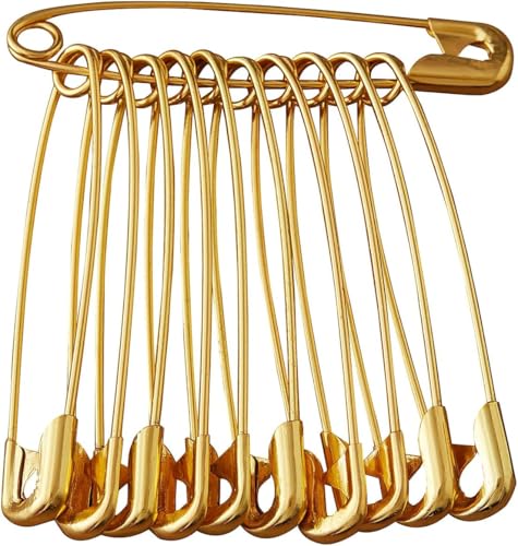 WQKING Große Sicherheitsnadeln, langlebig, rostbeständig, vernickelter Stahl, 55 mm (goldfarben), 80 Stück von WQKING