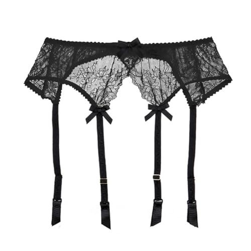 WQKRBMGU Strumpfhalter aus Spitze für Oberschenkel, Hochzeitswäsche für Frauen, sexy Unterwäsche aus Netzstoff, Rock mit Höschen (Schwarz, M) von WQKRBMGU