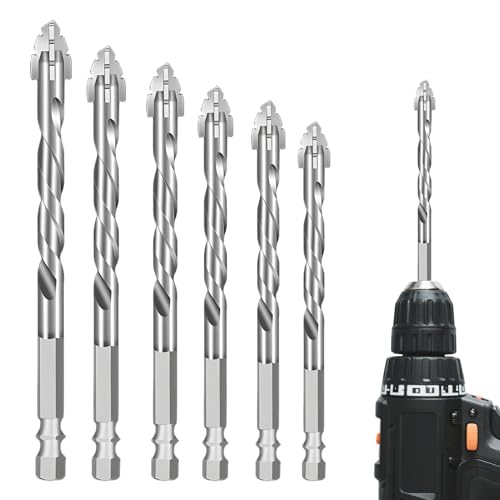 6 Teiliger Exzenterbohrer Set,1/4" Sechskantschaft,4/5/6/8/10/12 Mm Hochfeste Exzenterbohrer Mit 4 Schneiden, Hochfeste Exzenter-Bohrer Sets,Für Glas,Keramik,Beton,Holz,Metall,Bohren (Silver) von WQNNQW