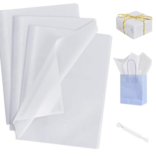 Seidenpapier Weiß 60 Blatt 50 x 35 cm, Packseide, Seidenpapier Verpackungsmaterial, Tissue Paper für Geschenkpapier Basteln Hochzeit Geburtstag Füller (Weiß) von WQNNQW