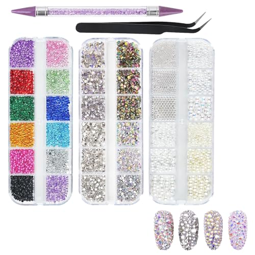 Strass-Nagelkunst, 5200 Stück, Dekoration für Nägel, Nail Art, Strass zum Aufkleben, Flatback Perlen, mit Pinzette und Zeigerstift, Set aus Strasssteinen für Nägel/Kleidung/Schutzhüllen für Telefon Strass-Nagelkunst, 5200 Stück, Dekoration für Nägel, Nail Art, Strass zum Aufkleben, Flatback Perlen, mit Pinzette und Zeigerstift, Set aus Strasssteinen für Nägel/Kleidung/Schutzhüllen für Telefon von WQNNQW