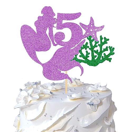 Meerjungfrauen-Kuchenaufsatz zum 5. Geburtstag, Motiv: Meerjungfrau, Motiv: Ozeanwelt, Party-Dekoration, Partyzubehör (5. Geburtstag) von WRACKKIAR
