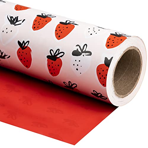 WRAPAHOLIC Wendbares Geschenkpapier – 43,2 cm x 94,4 m, süßes Erdbeer-Design, perfekt für Geburtstag, Urlaub, Hochzeit, Babyparty von WRAPAHOLIC