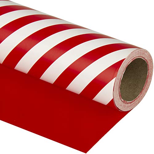 WRAPAHOLIC Wendbares Geschenkpapier – Rot und Streifen Design für Geburtstag, Urlaub, Hochzeit, Babyparty, 76,2 cm x 10 m von WRAPAHOLIC