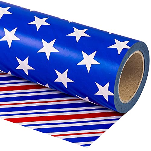 WRAPAHOLIC Wendbares Geschenkpapier zum 4. Juli – Mini-Rolle – 43 cm x 90 cm – blau-rot-weiße Streifen und Stern-Design, perfekt für Gedenktag, Urlaub, Party WRAPAHOLIC Wendbares Geschenkpapier zum 4. Juli – Mini-Rolle – 43 cm x 90 cm – blau-rot-weiße Streifen und Stern-Design, perfekt für Gedenktag, Urlaub, Party von WRAPAHOLIC