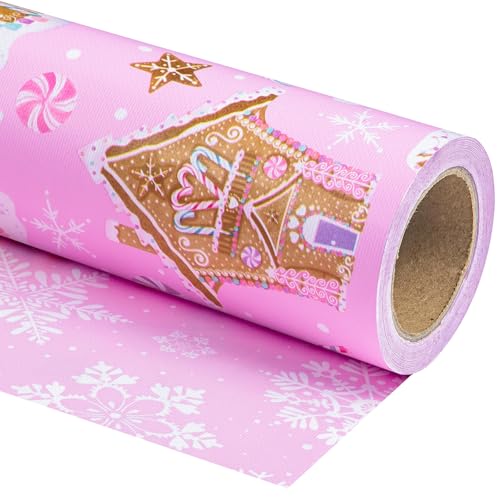 WRAPAHOLIC Wendbares Lebkuchen-Weihnachtsgeschenkpapier – Mini-Rolle – 43 cm x 100 cm – rosa Lebkuchenhaus und Schneeflocke mit Prägung für Weihnachten, Urlaub, Party Feier WRAPAHOLIC Wendbares Lebkuchen-Weihnachtsgeschenkpapier – Mini-Rolle – 43 cm x 100 cm – rosa Lebkuchenhaus und Schneeflocke mit Prägung für Weihnachten, Urlaub, Party Feier von WRAPAHOLIC