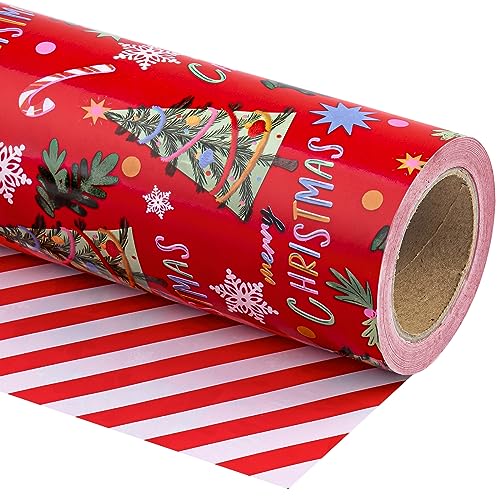 WRAPAHOLIC Wendbares Weihnachts-Geschenkpapier – Mini-Rolle – 43 cm x 90 cm – roter Weihnachtsbaum und Streifen-Design für Weihnachten, Urlaub, Party Feier WRAPAHOLIC Wendbares Weihnachts-Geschenkpapier – Mini-Rolle – 43 cm x 90 cm – roter Weihnachtsbaum und Streifen-Design für Weihnachten, Urlaub, Party Feier von WRAPAHOLIC