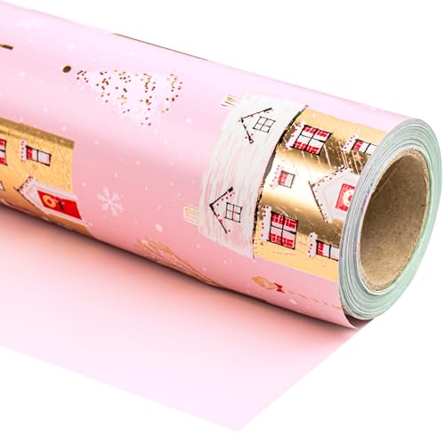 WRAPAHOLIC Wendbares Weihnachtsgeschenkpapier – Mini-Rolle – 43 cm x 100 cm – rosa Haus und solides rosa Geschenkpapier mit Metallfolienglanz für Weihnachten, Urlaub, Party WRAPAHOLIC Wendbares Weihnachtsgeschenkpapier – Mini-Rolle – 43 cm x 100 cm – rosa Haus und solides rosa Geschenkpapier mit Metallfolienglanz für Weihnachten, Urlaub, Party von WRAPAHOLIC