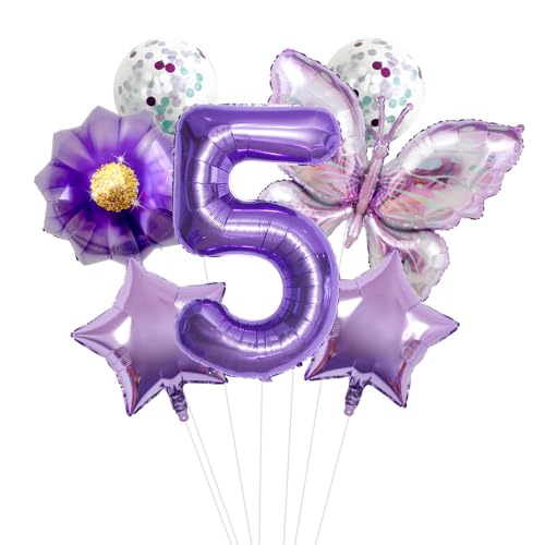 32 Zoll Zahlen Folienballon Set, Lila Schmetterling Blume Design - Kinder Geburtstag Party Dekorationen für Szene Setup von WREWING