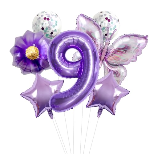 32 Zoll Zahlen Folienballon Set, Lila Schmetterling Blume Design - Kinder Geburtstag Party Dekorationen für Szene Setup von WREWING