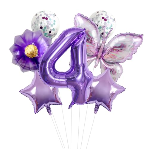 32 Zoll Zahlen Folienballon Set, Lila Schmetterling Blume Design - Kinder Geburtstag Party Dekorationen für Szene Setup von WREWING