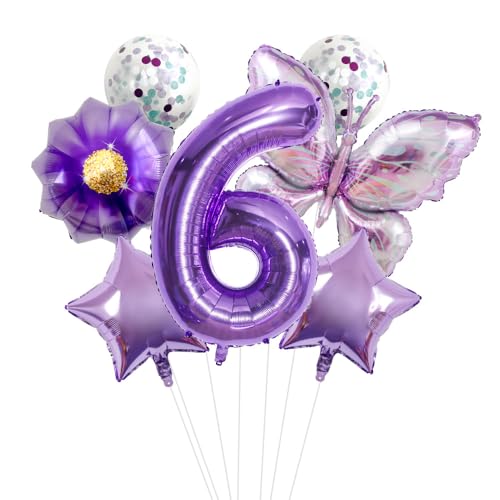 32 Zoll Zahlen Folienballon Set, Lila Schmetterling Blume Design - Kinder Geburtstag Party Dekorationen für Szene Setup von WREWING