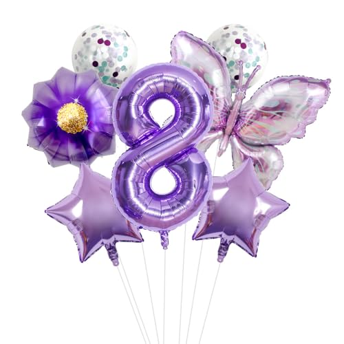 32 Zoll Zahlen Folienballon Set, Lila Schmetterling Blume Design - Kinder Geburtstag Party Dekorationen für Szene Setup von WREWING