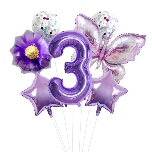 32 Zoll Zahlen Folienballon Set, Lila Schmetterling Blume Design - Kinder Geburtstag Party Dekorationen für Szene Setup von WREWING
