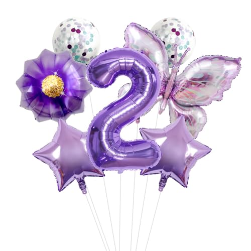 32 Zoll Zahlen Folienballon Set, Lila Schmetterling Blume Design - Kinder Geburtstag Party Dekorationen für Szene Setup von WREWING