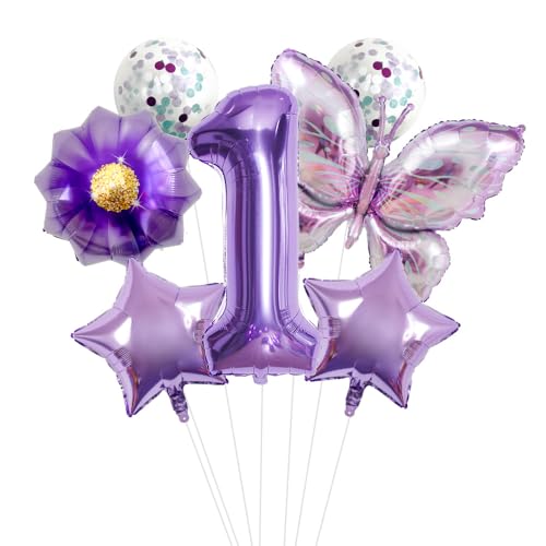 32 Zoll Zahlen Folienballon Set, Lila Schmetterling Blume Design - Kinder Geburtstag Party Dekorationen für Szene Setup von WREWING